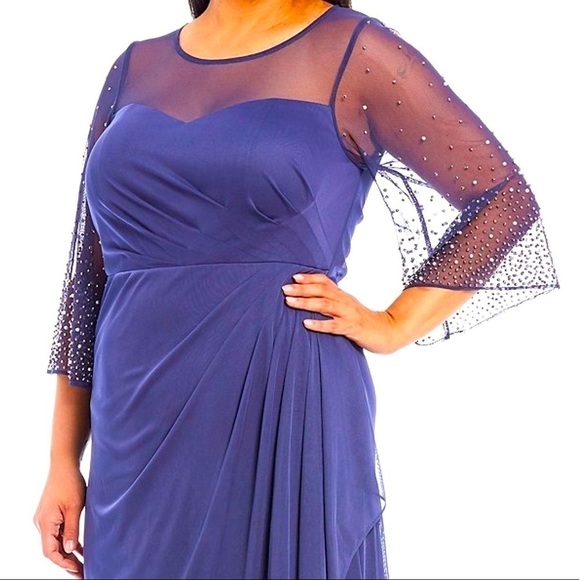 NEW ALEX EVENING Illusion Jewel Neck Mesh Gown - Picture 3 of 11